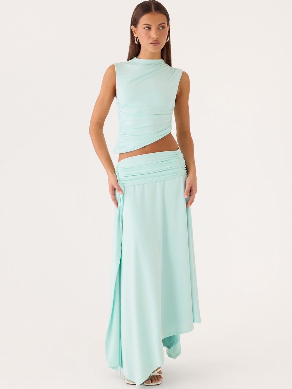 Peppermayo Light Aqua Ruched Maxi Skirt